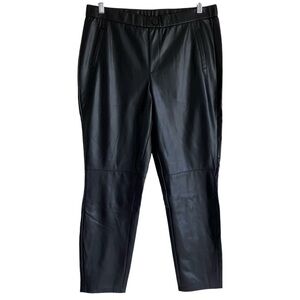 Cato Black Faux Leather Pull On‎ Tapered Ankle Pants Stretchy Fall Sz L NWT